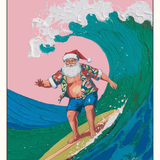 Surfing Kiwi Santa Christmas Card