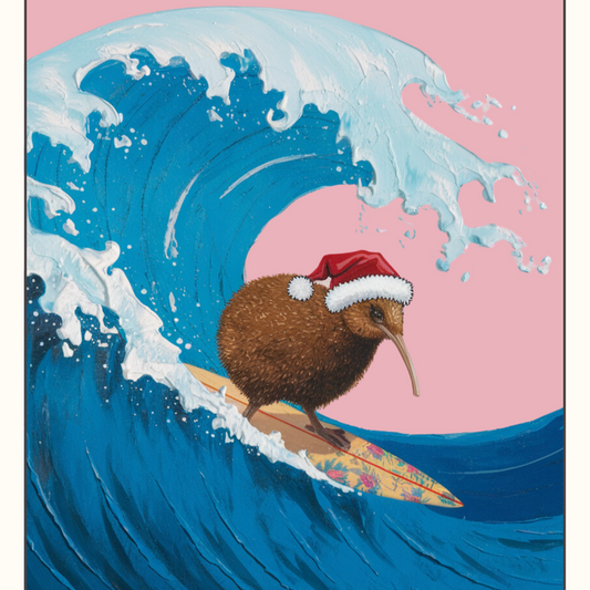 Surfing Kiwi Bird Christmas Card