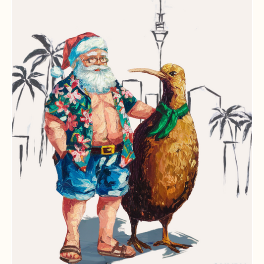 Santa and Kiwi in Auckland Christmas Card