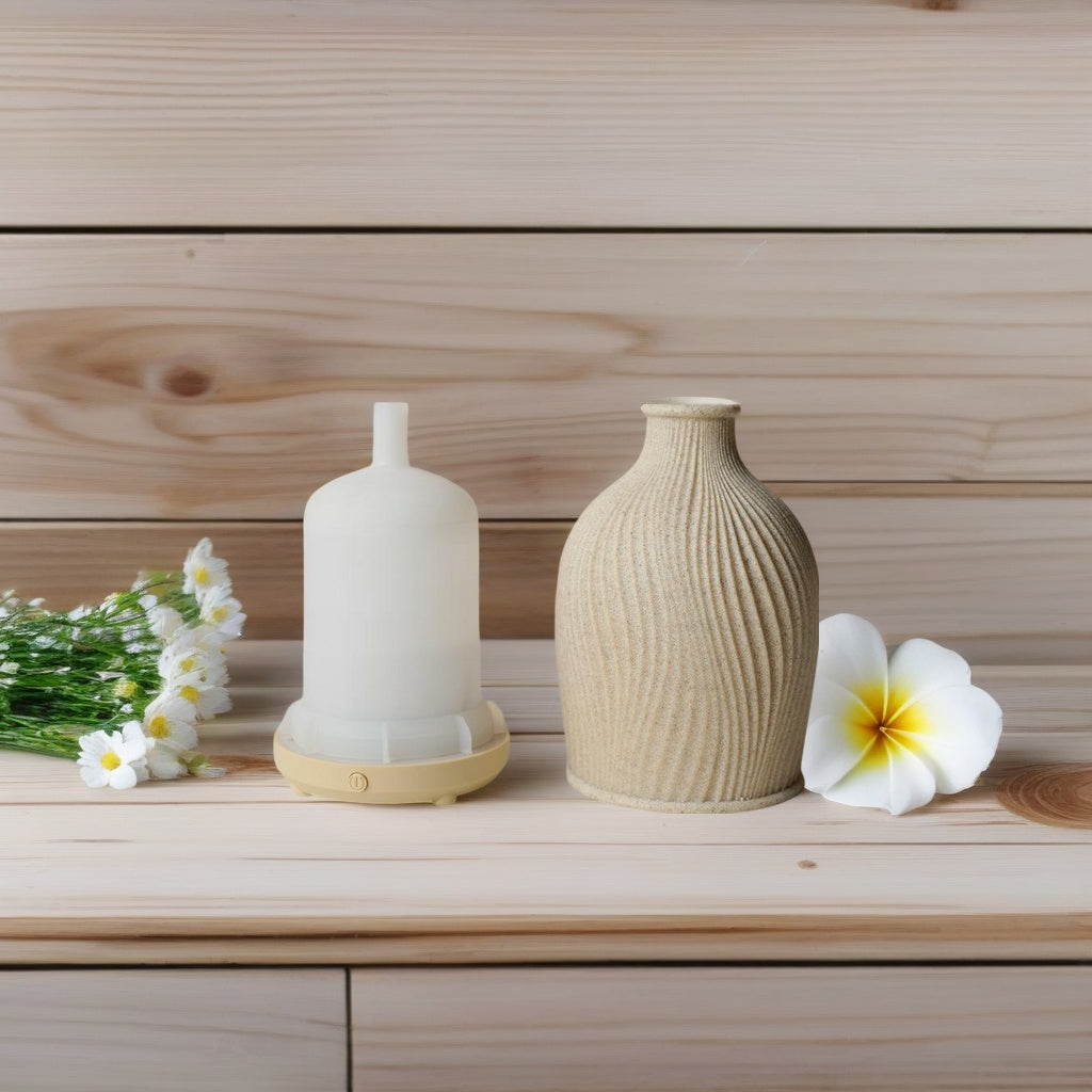 LED Light Beige Vase Aromatherapy Essential Oil Diffuser